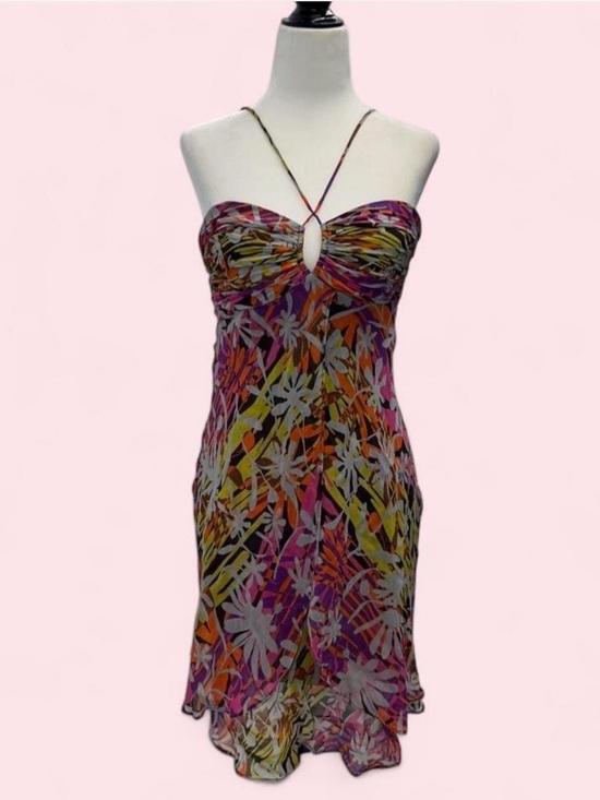 BCBGMaxAzria Dresses & Skirts - Y2K BCBG Max Azria 100% Silk Floral Halter Dress Fairy Boho